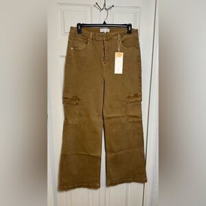 Risen Jeans Brown Cargo Wide Leg Flare Jeans 1XL NWT Stretch Denim